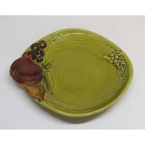 Vintage 8" Lefton Gold Fruit Plate - Stamped #3756 Embossed Apple grapes